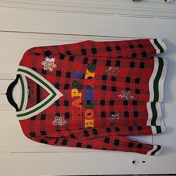 George Holiday UGLY Christmas Vneck sweater - Picture 1 of 7